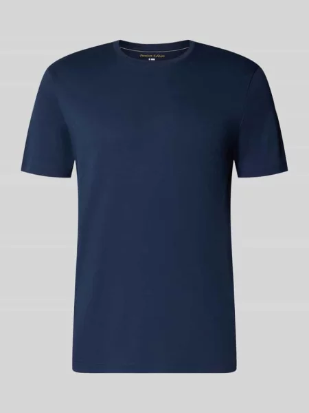 T-shirt z prążkowanym okrągłym dekoltem Christian Berg Men granatowa