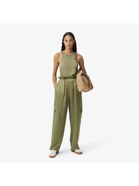 Lacoste Satynowe Spodnie Oversize Cargo zielone