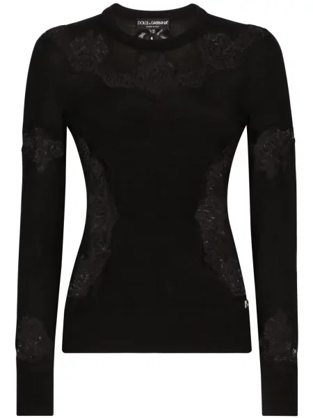 Pulover Dolce & Gabbana cu decolteu rotund din dantelă negru