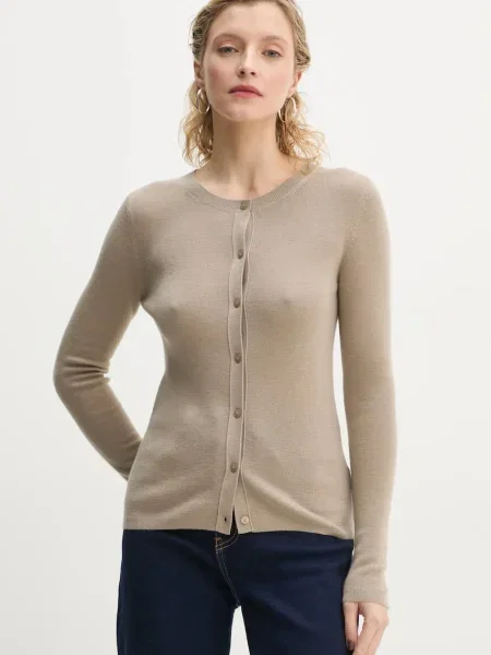 Вълнена жилетка Marc O'Polo от лека материя бежово