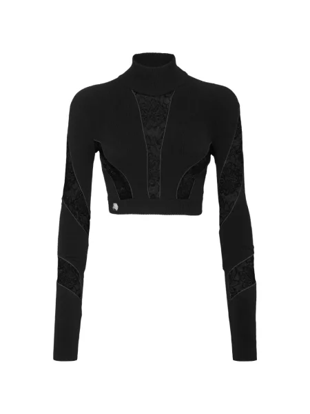 Top scurt Philipp Plein din dantelă negru