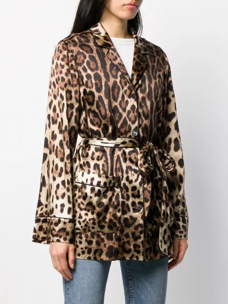 Saténová leopardí košile Dolce & Gabbana s potiskem hnědá