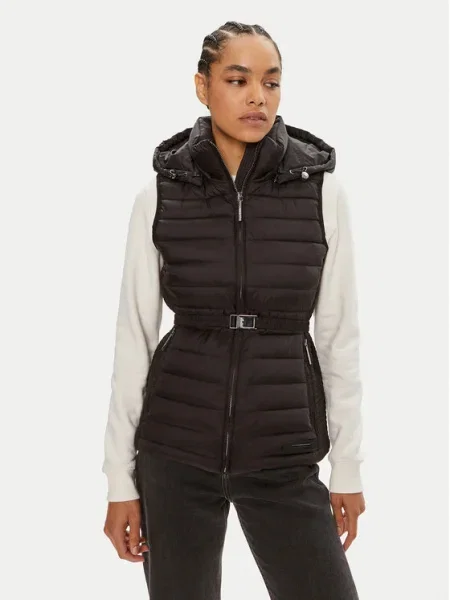 Calvin Klein Vestă Lw Padded Waist Smocking negru