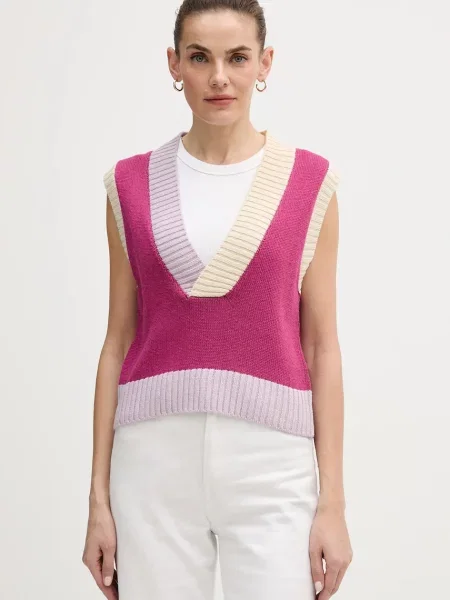 United Colors of Benetton kamizelka z dodatkiem wełny fioletowy