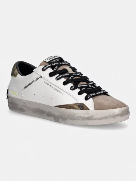 Crime London DISTRESSED sneakers pentru bărbați din piele alb