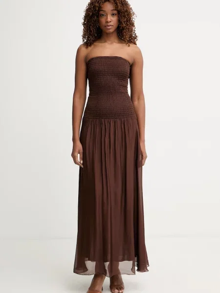 Haveone sukienka z jedwabiem brązowa