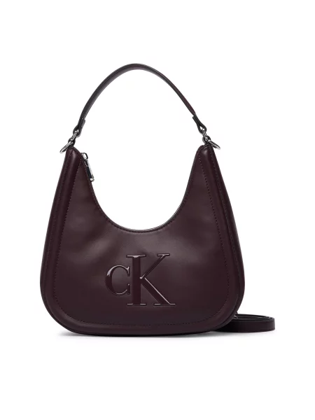 Calvin Klein Torbica Bold Ck Small Crescent Bag Tamnocrvena smeđa