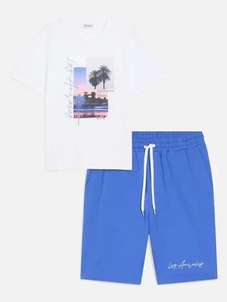 T-shirt + bermudy dresowe 2 części biała
