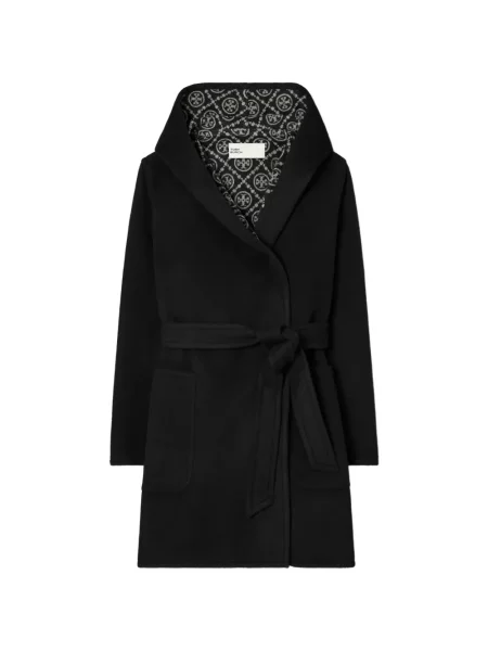Vlněný kabát Tory Burch s kapucí černý