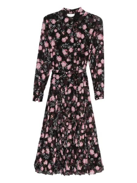 Rochie Nissa cu model floral cu imagine plisată negru