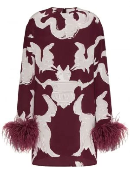 Sukienka midi Valentino Garavani w piórka do kolan garniturowa czerwona