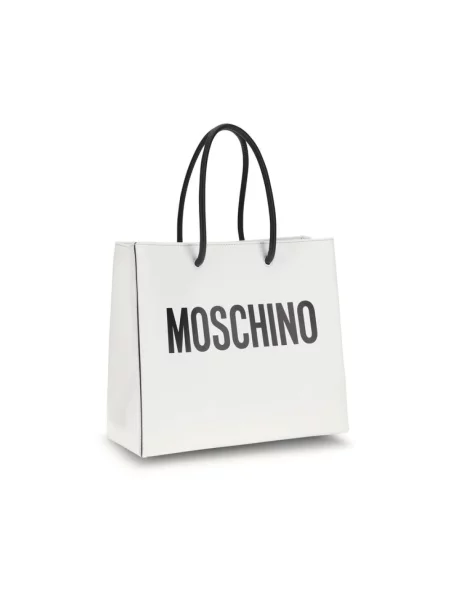 Shopperka Moschino skórzana z logo biała