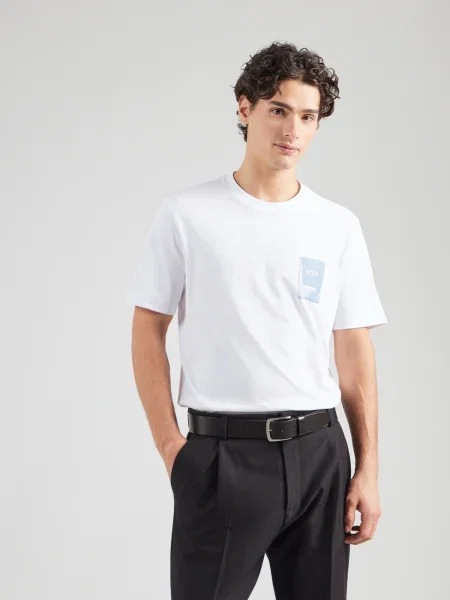 BOSS Tricou Te_Plain albastru deschis alb