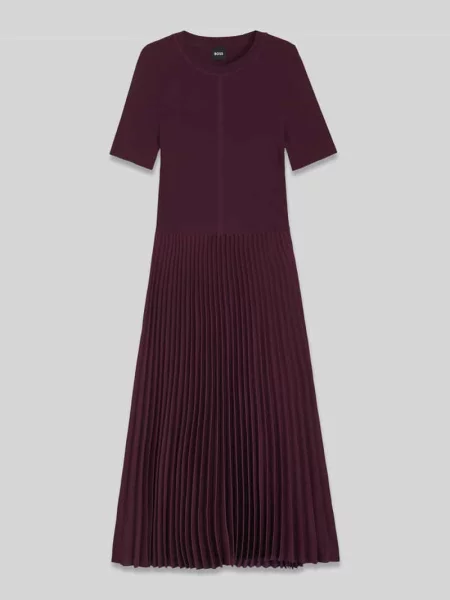 Sukienka midi o kroju podkreślającym sylwetkę z plisowaną spódnicą model ‘FADRIDI’ Boss bordowa