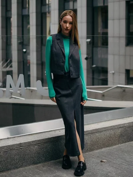 Спідниця міді LadyLike бавовна/поліестер сірий