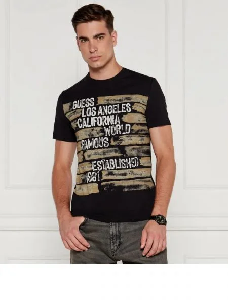 GUESS Tricou WORLD FAMOUS negru