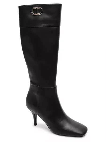 TWINSET Cizme cu subțire cu adaos de piele negru