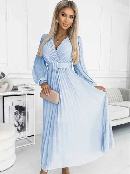 Rochie Numoco plisată de costum albastru