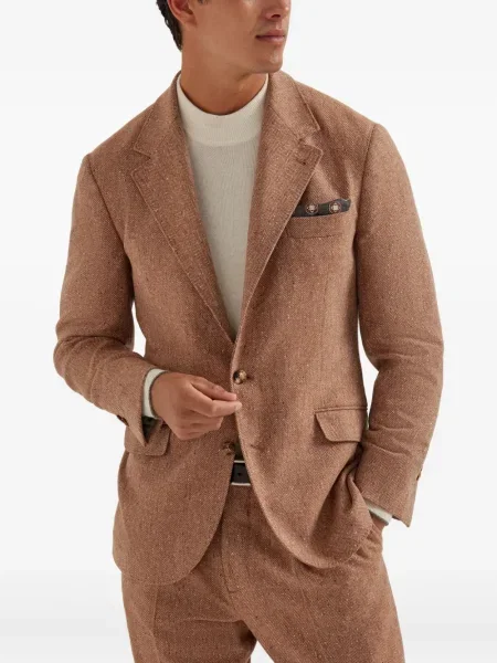 Sacou Brunello Cucinelli cu model herringbone maro