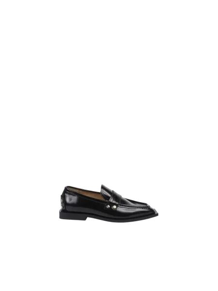 GANNI mokasyny Studs Square Toe Loafer Box na płaskim czarny