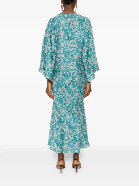 Копринена костюм миди рокля Gianluca Capannolo до коляното синьо