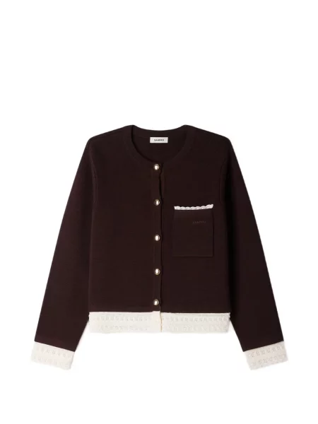 Cardigan Sandro cu broderie maro