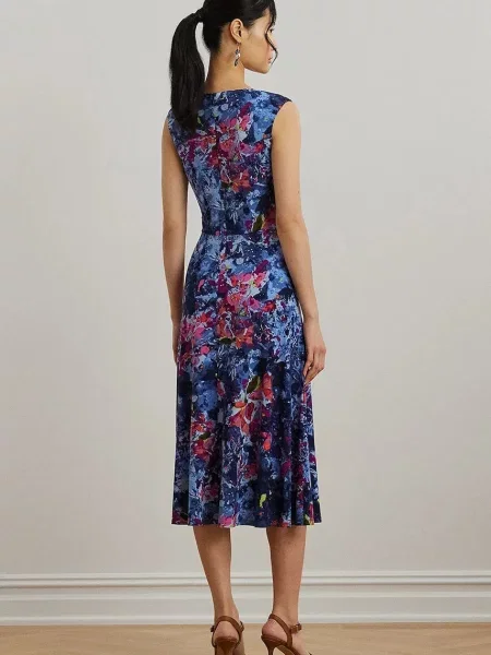 Sukienka midi z wiązanym detalem model ‘TESSANNE’ Lauren Ralph Lauren błękitna