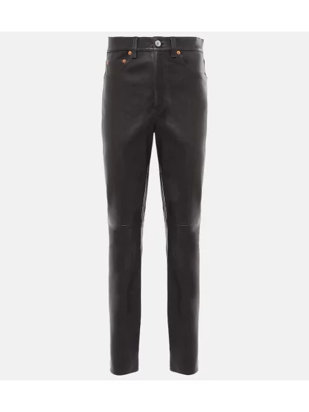 Spodnie Re/done z wysoką talią skórzane czarne