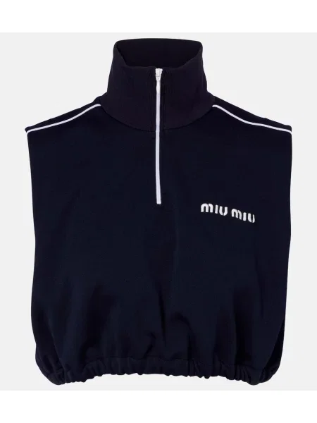 Jersey cropped felső Miu Miu autogrammal kék
