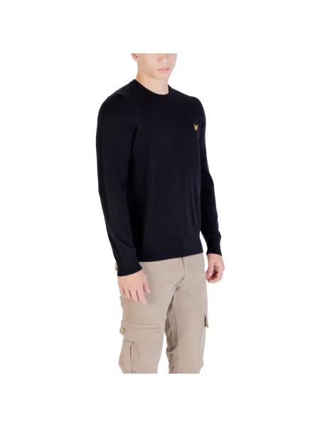 Sveter Lyle & Scott z merina s okrúhlym výstrihom čierna