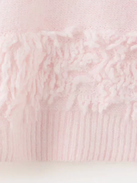 Sweter dzianinowy z frędzlami pastelowy róż Dzieci lata MANGO KIDS