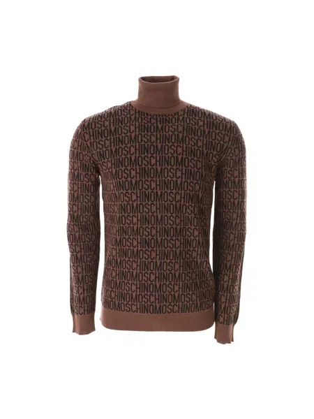 Sweter z golfem Moschino z logo brązowy