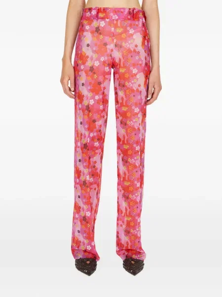 Pantaloni Louise Lyngh Bjerregaard cu model floral cu imagine roz