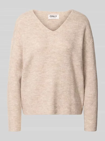 Sweter krój regular fit z dekoltem w serek model CAMILLA' Only beżowy