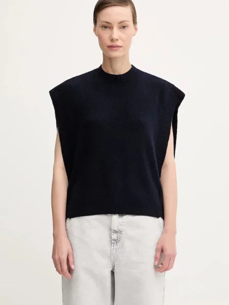A.P.C. vestă de lână Pull Mathilde bleumarin light cu turtleneck