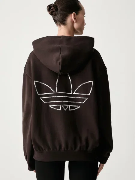 Суичър с качулка Adidas Originals с качулка кафяво