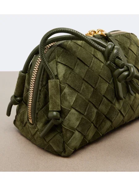 Semišová crossbody kabelka Bottega Veneta zelená