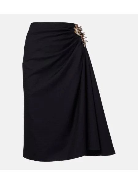 Fustă midi Dries Van Noten de lână drapată până la genunchi albastru