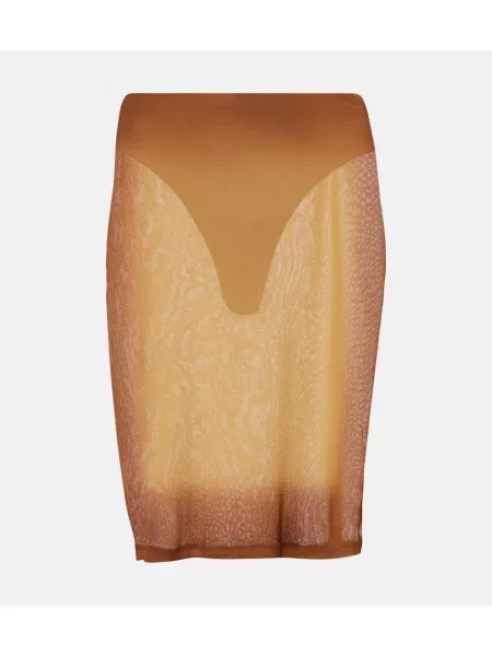 Fustă midi The Attico transparente din tul până la genunchi galben