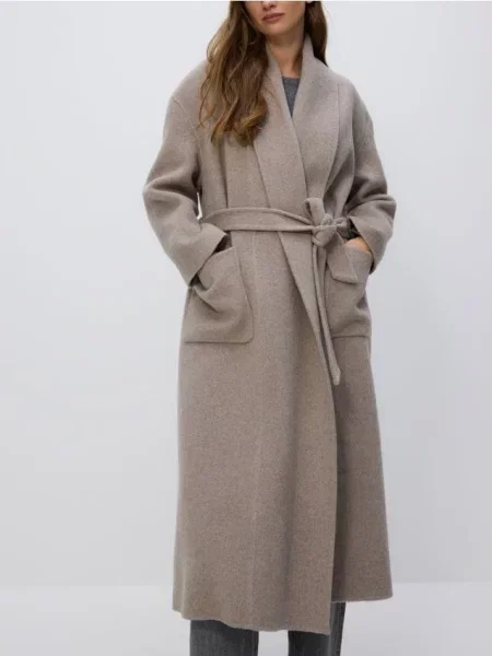 Reserved Класичне пальто з тканини з додаванням вовни handmade бежевий