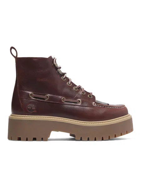 Botki Timberland sznurowane skórzane w miejskim stylu czerwone