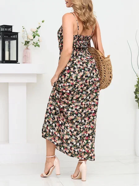 Maxi rochie maxi Resti cu model floral cu bretele negru