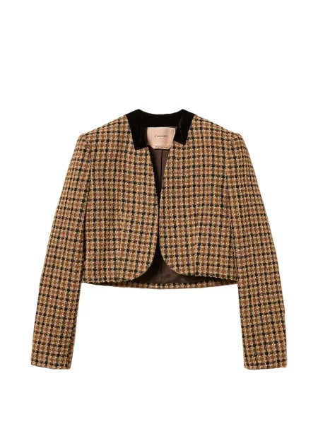 Bouclé geacă Twinset în carouri maro