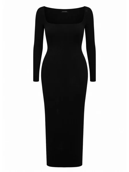 PANTHEROAR Úpletové šaty Caro Neck Long Dress' černá