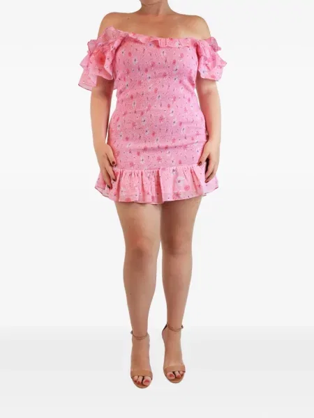 Rochie mini Loveshackfancy cu model floral cu imagine roz