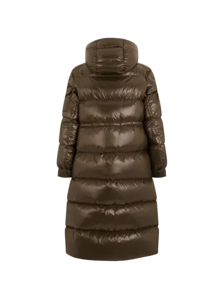 Lung geacă cu puf Moncler cu glugă maro