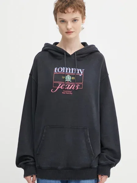 Tommy Jeans hanorac de cu glugă cu imprimeu negru