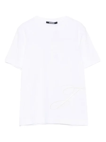 Tricou Jacquemus cu broderie scurt alb