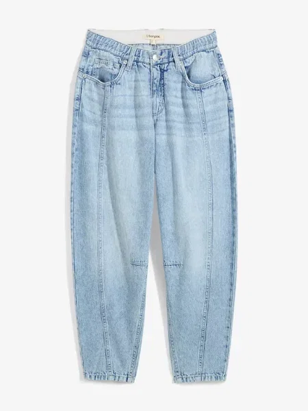 Jeansy barrel mid waist cropped niebieskie