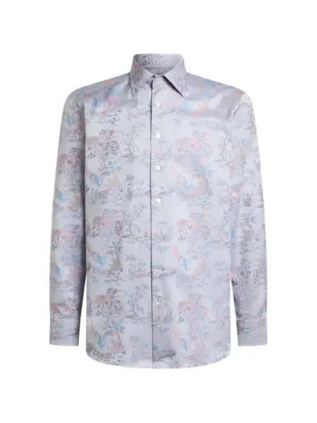 Cămașă Etro cu model floral din jacard albastru